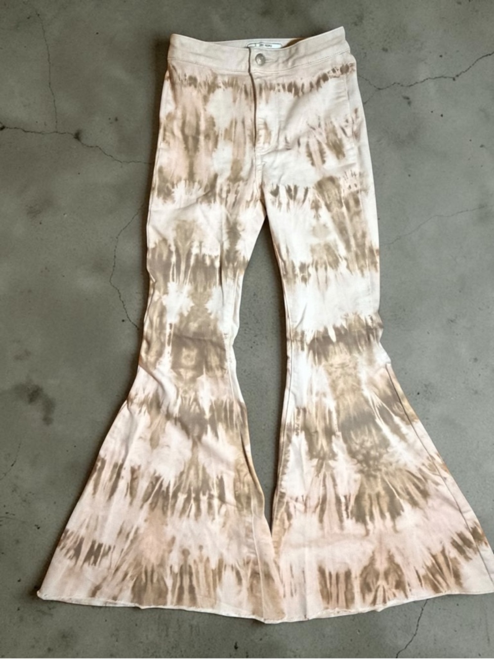 Free People Pink, Beige & Cream Tie-Dye Flare Jeans